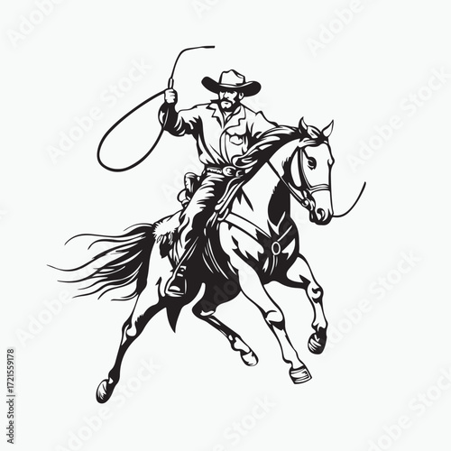 cowboy riding a horse with a rope