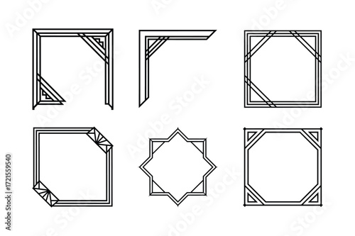 set of geometric art deco corner frame vector
