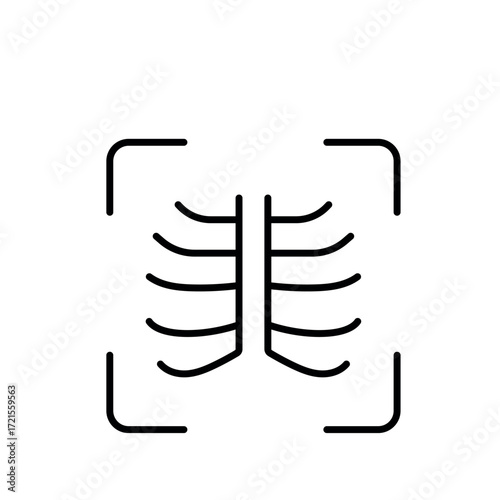 A vector icon of a chest X-ray, representing medical imaging and diagnostics, created in line style with editable stroke