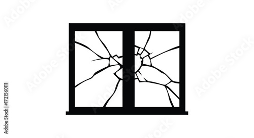 A simple graphic illustration of a broken window with cracked glass