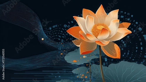 Orange and White Lotus Flower with Digital Elements
