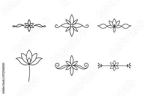 set of minimalist bold floral line vector