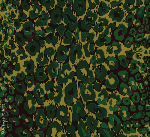 Leopard print. Vector seamless pattern. Animal skin background with black and brown spots on beige backdrop. Abstract exotic safari texture. Jaguar, leo, puma cheetah fur pattern. Repeat design