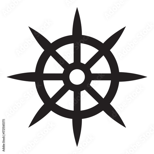 Black Ship Wheel Icon on White Background helm steering wheel