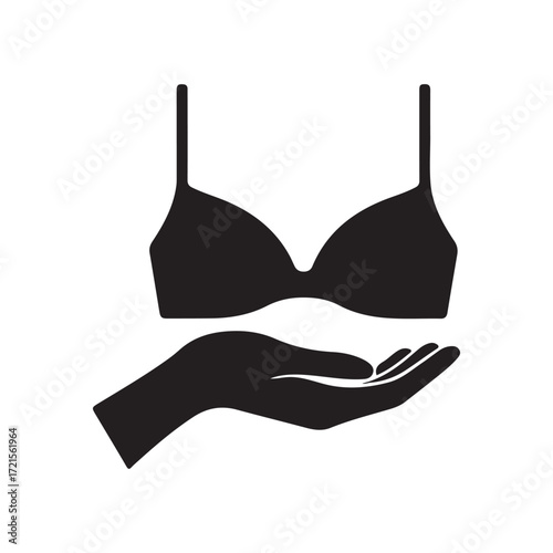 Hand holding black bra in consept of breast awareness silhouette icon vector flat illustration design on white background
