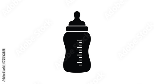Simple black silhouette illustration of a classic baby feeding bottle