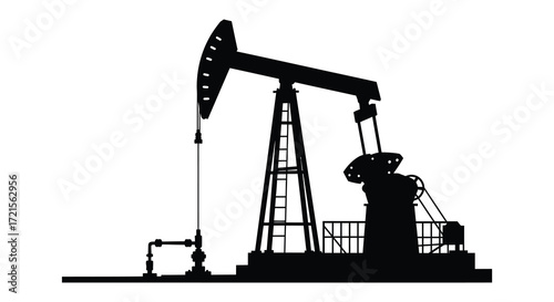 Silhouette of a classic oil pump rig against a plain white background