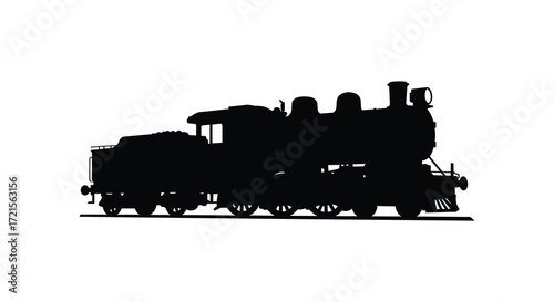 A vintage steam locomotive silhouette against a plain white background