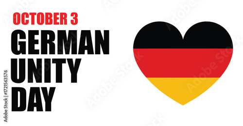 German Unity Day heart illustration with black, red, and gold colors symbolizing patriotism, national pride, and October 3 celebration