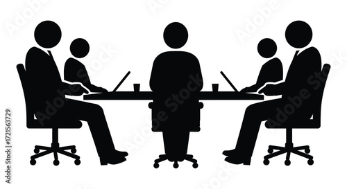 A silhouette of a business meeting around a rectangular table