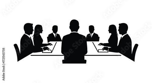 Wallpaper Mural A group of professionals seated around a conference table in silhouette Torontodigital.ca