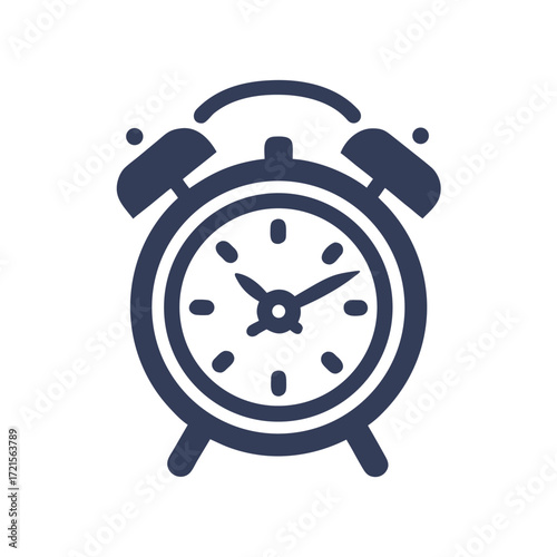 Dark Blue Alarm Clock Icon on White Background time watch