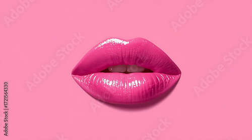 Pink Lips On Pink Background