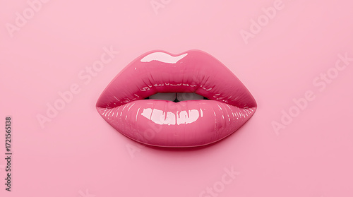 Pink Lips On Pink Background