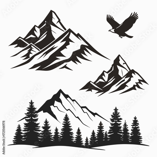 Mountain Silhouette Icons Vector Set – Minimal Nature & Adventure Elements
