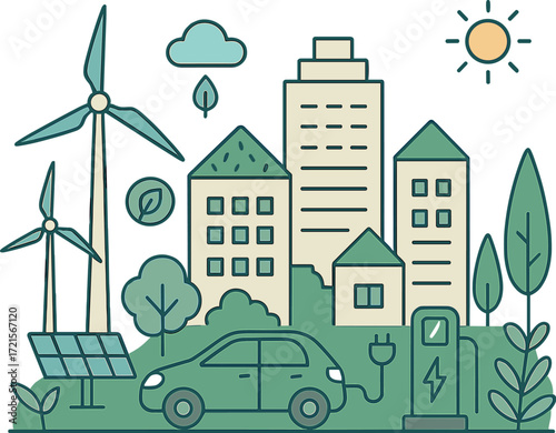 Eco-friendly practices and technologies are incorporated into sustainable urban design