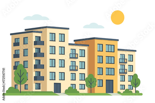 A contemporary apartment complex basking in a bright sunny day