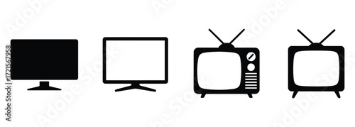 WebModern flat screen monitors and retro vintage televisions for technology evolution, media display and entertainment concepts, showcasing digital device history and design trends