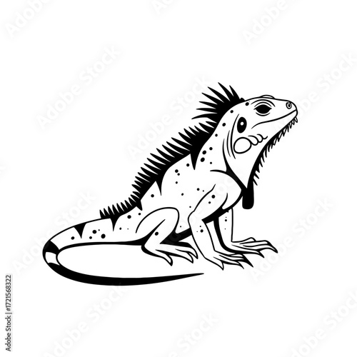 Iguana. Iguana simple black and white line art vector logo