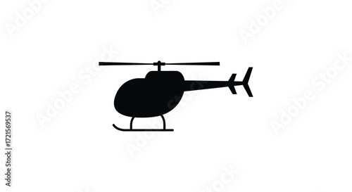 Simple black silhouette of a helicopter with rotor blades and skids