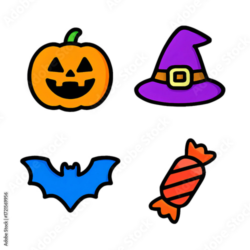 ハロウィンアイコンセット（カラフル）｜Halloween Icons Set (Colorful)