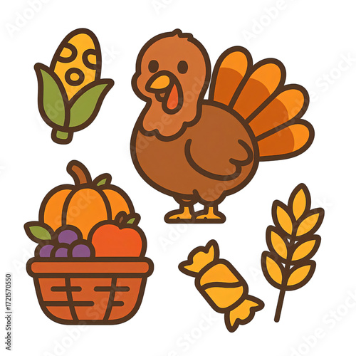 感謝祭アイコンセット（お祝い風）｜Thanksgiving Icons Set (Festive)