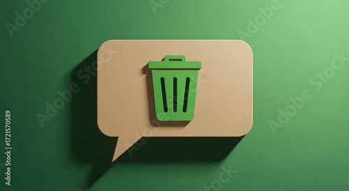 Chat Bubble Made of Recycled Paper on Green Background