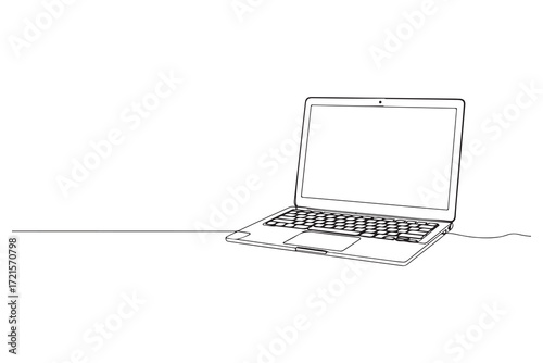 Single line continuous drawing of laptop computer minimal outline vector illustration
