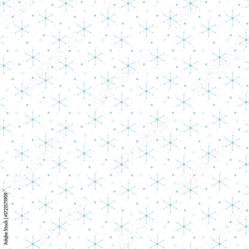 Seamless winter pattern with blue snowflakes. Snow endless texture for festive wallpaper