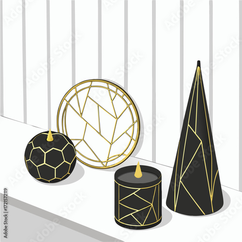 The decorative geometric object and decorative candles vector art Adobe Illustrator Artwork