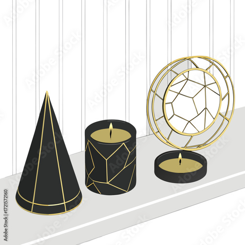 The decorative geometric object and decorative candles Adobe Illustrator Artwork