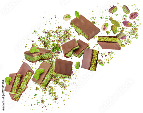 Photography Dubai Chocolate  Explosion isolated on white background