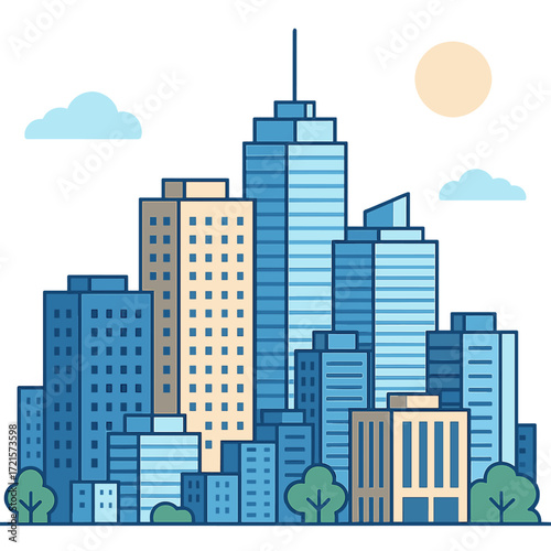 Contemporary skyline featuring towering skyscrapers beneath a clear sky, highlighting urban design and property