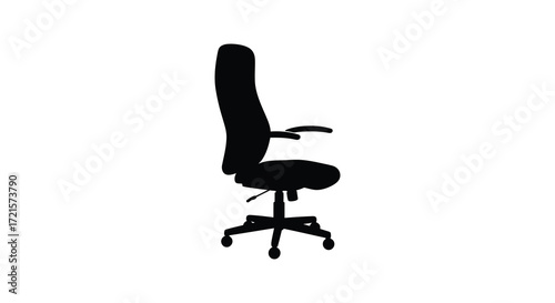 A simple black silhouette of an office chair on a white background