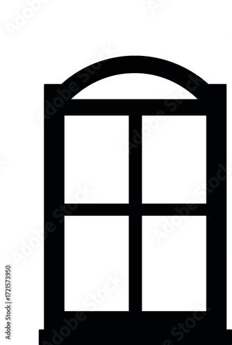 A black window sharply contrasts with a white background