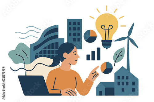Illustrating the fusion of creativity, architecture, and business with technology and sustainability, while embracing minimalism, functionality, aesthetics, and urbanism