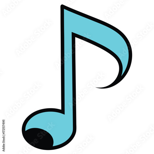 Black and white musical note outline isolated on white background