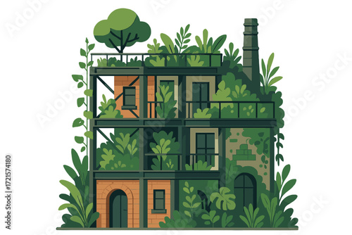 The striking blend of vegetation and industrial aesthetics in city architecture