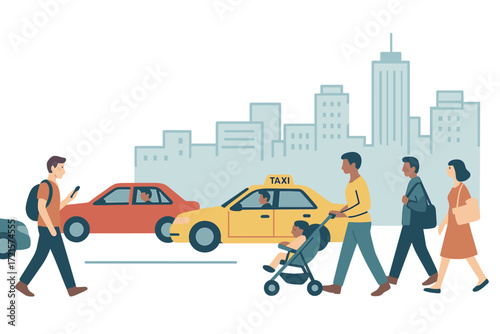 A major city street where people and cars travel