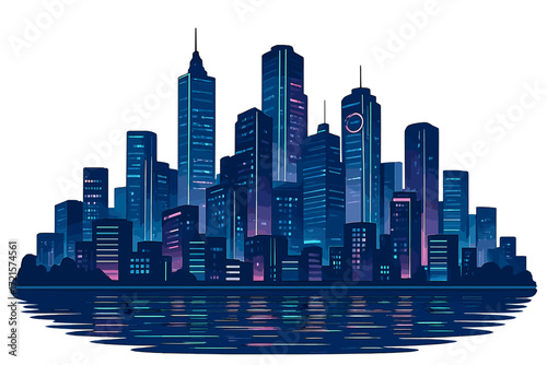 A futuristic metropolis, its skyscrapers glowing with neon, mirrors in a shimmering river below