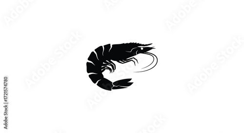 Simple black silhouette of a shrimp with curved body and antennae