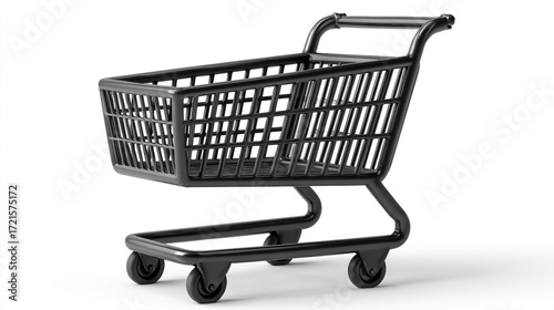 3D black shopping cart icon, white background