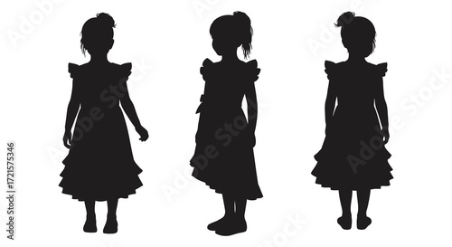 Three young girls in silhouette standing in a row simple design