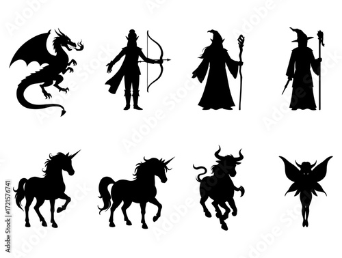Fantasy Silhouettes Dragons, Unicorns, & Magical Creatures