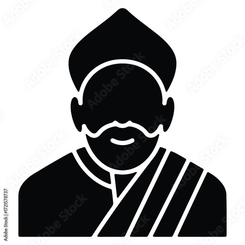 Black silhouette vector icon of a man with beard and turban
