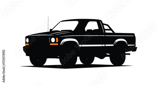 Silhouette of a classic black pickup truck side view simple design