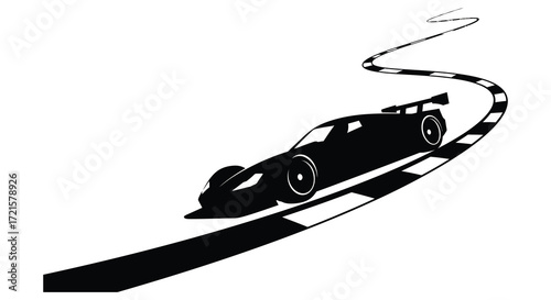 A sleek black sports car speeding along a winding road design