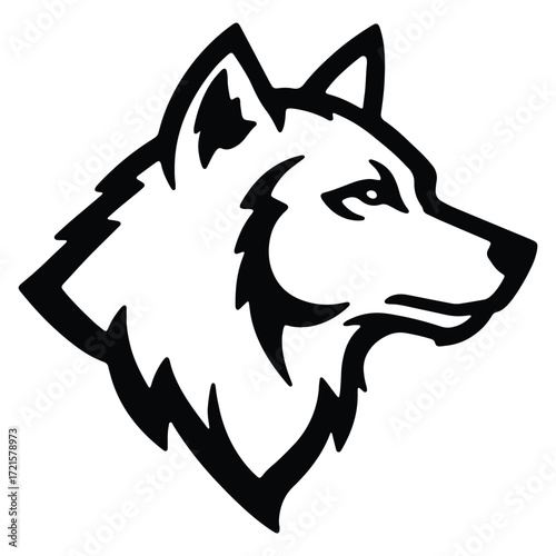 Bold black and white wolf head logo design template vector