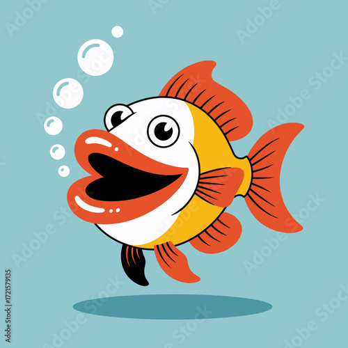Fish with an open mouth and bubbles, perfect for aquarium posters, oceanthemed designs, underwater presentations, marine life illustrations.