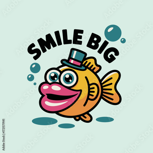 Funny fish with exaggerated lips and a hat, great for illustrating humor, marine life, cartoon themes, and childrens content.